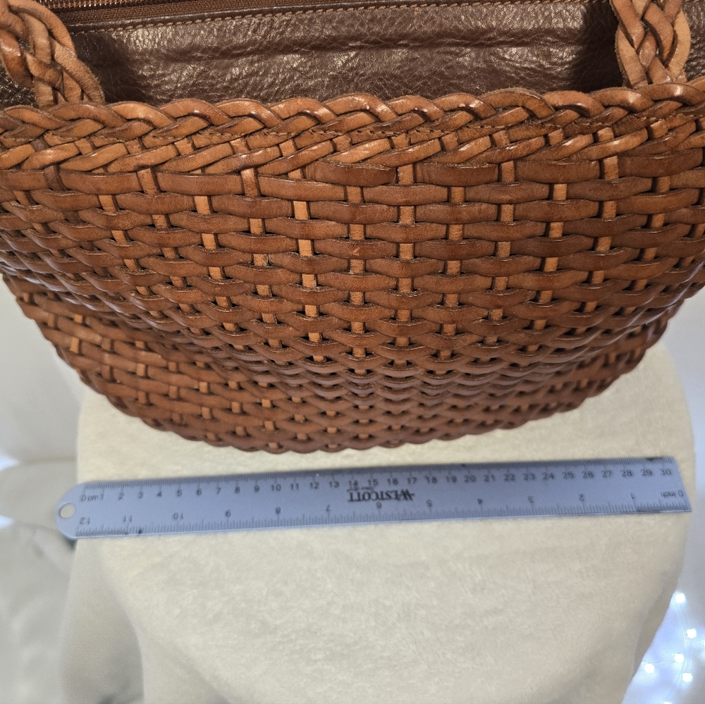 NWOT ELLEPI Brown Leather Woven Shoulder Bag Lined Zipped. Made In ITALY - Picture 8 of 11